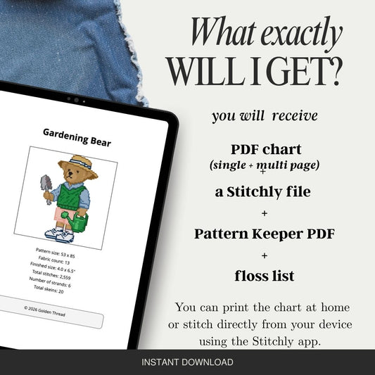 Gardening Bear Needlepoint Chart