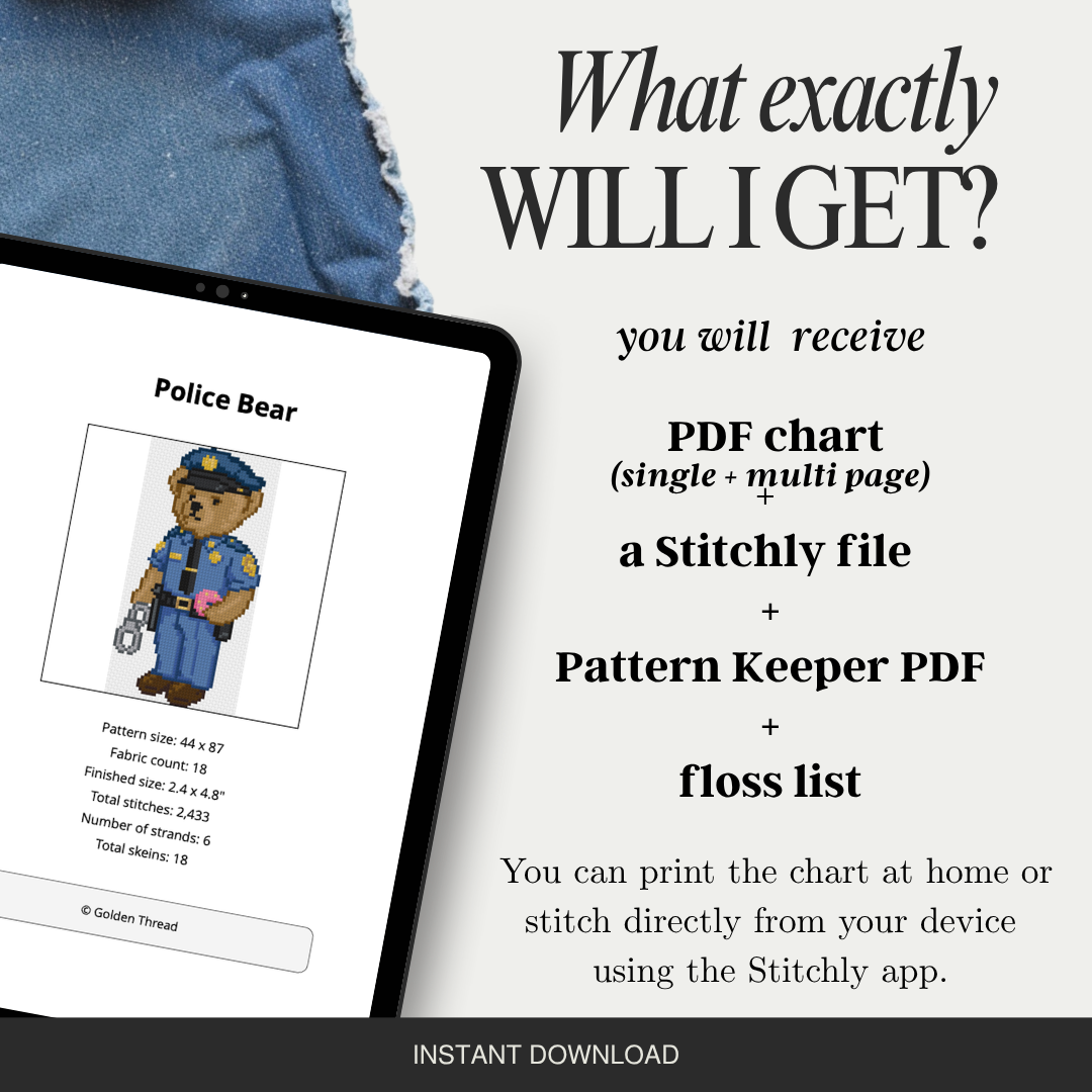 Police Bear Needlepoint Chart
