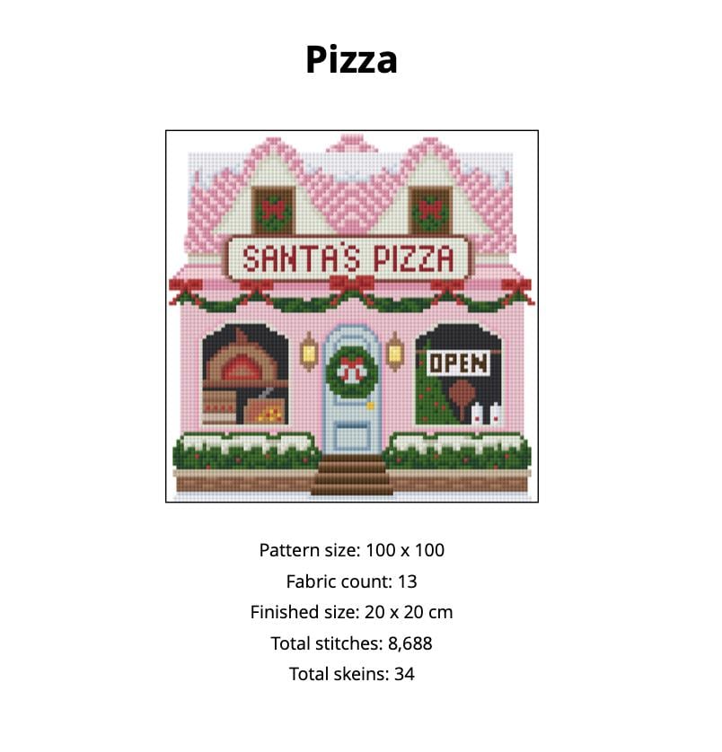 Santa’s Pizza Christmas Village Needlepoint Chart