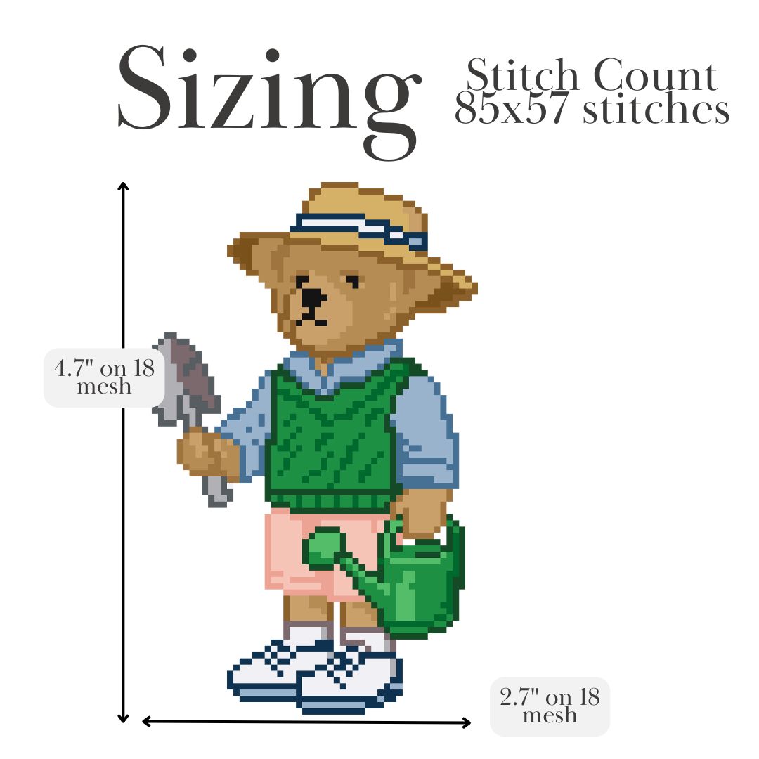 Gardening Bear Needlepoint Chart