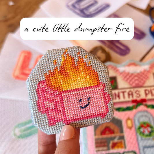 Dumpster Fire – Mini Needlepoint Pattern