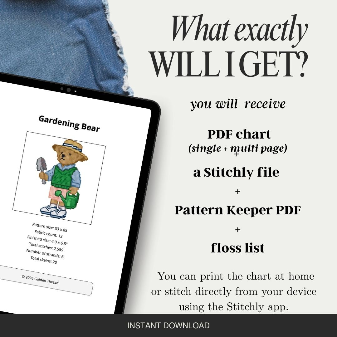 Gardening Bear Needlepoint Chart