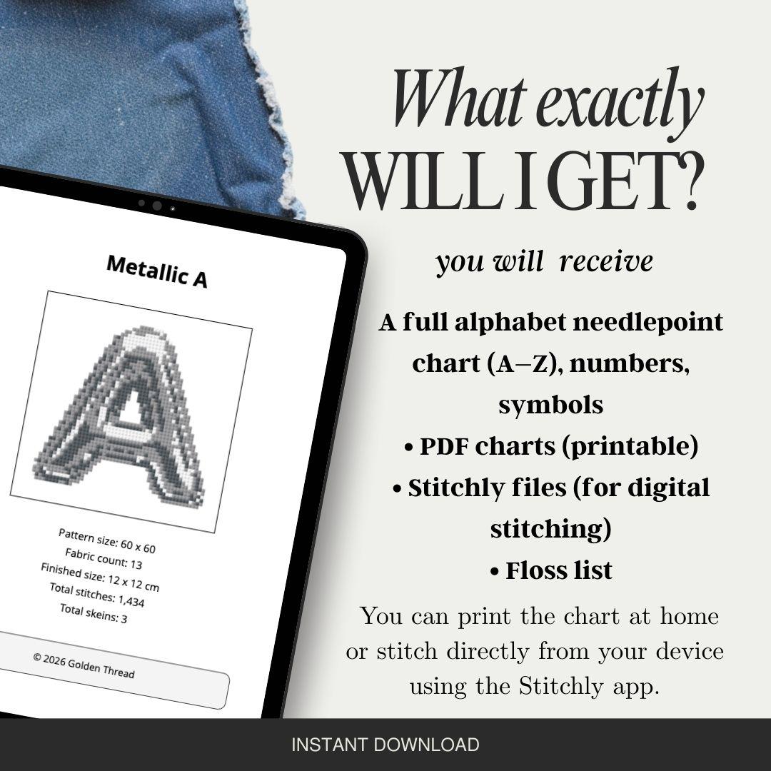 2-Colour Needlepoint Alphabet Chart Bundle