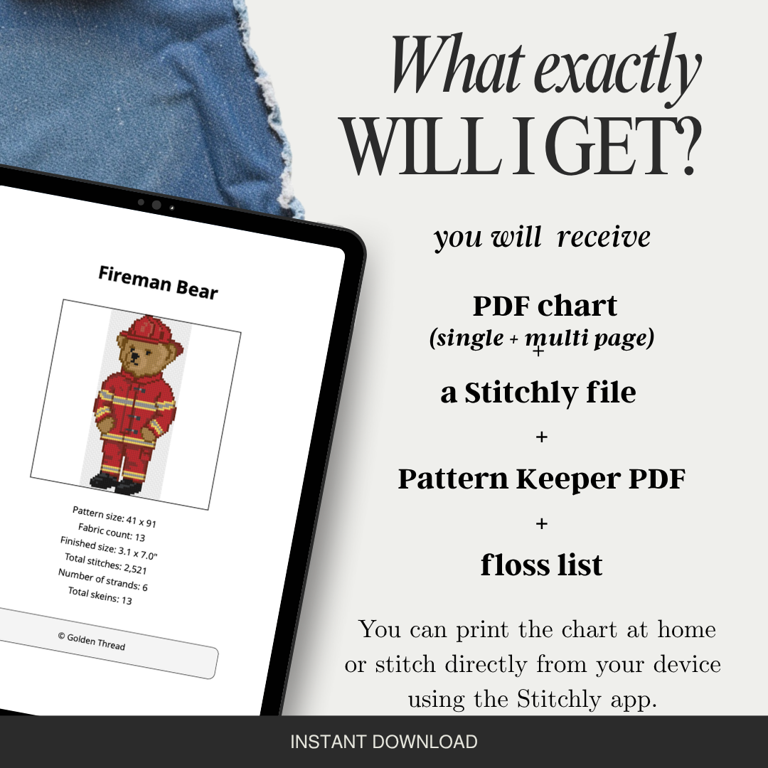 Fireman Bear Needlepoint Chart
