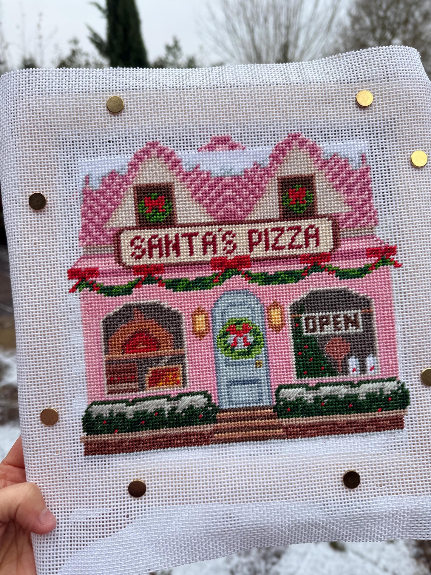 Santa’s Pizza Christmas Village Needlepoint Chart
