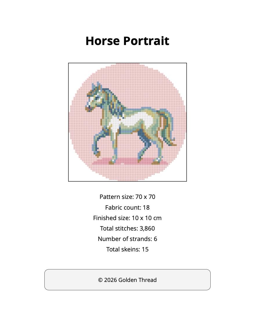 Horse Portrait Needlepoint Chart