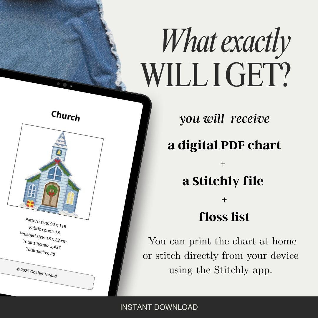 Christmas Village Church Needlepoint Chart