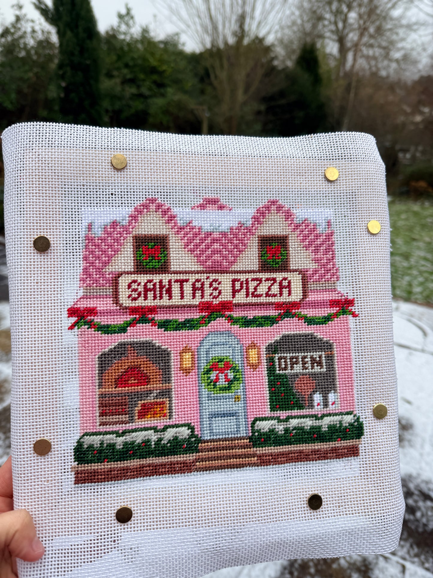 Santa’s Pizza Christmas Village Needlepoint Chart