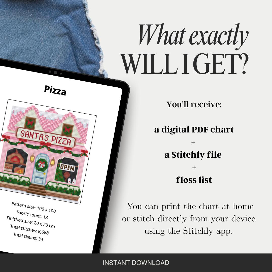Santa’s Pizza Christmas Village Needlepoint Chart