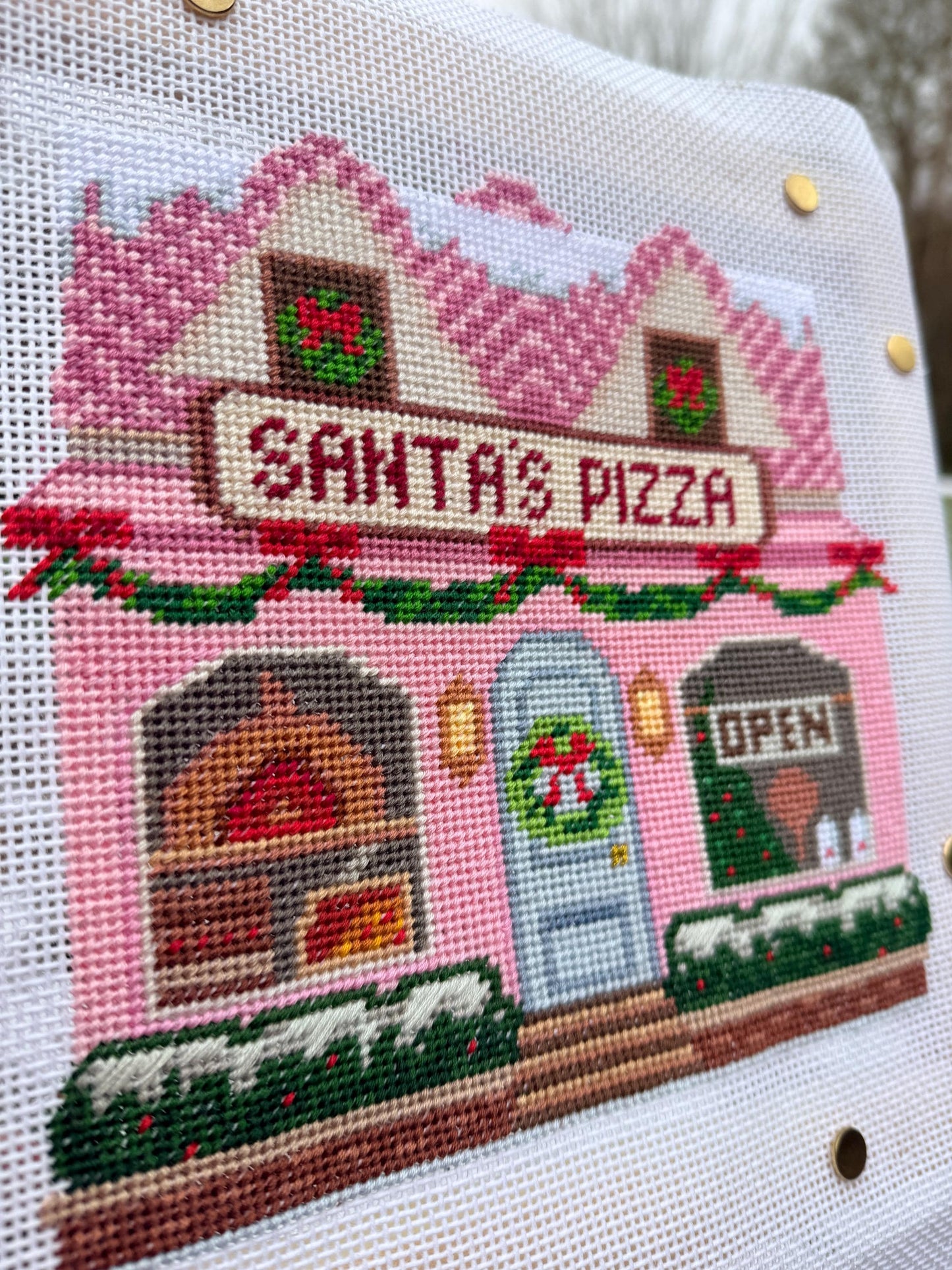 Santa’s Pizza Christmas Village Needlepoint Chart