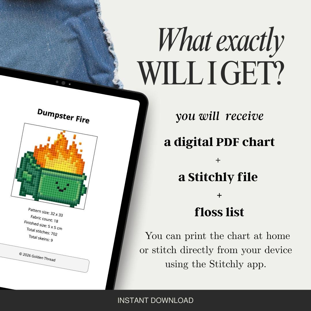 Dumpster Fire – Mini Needlepoint Pattern