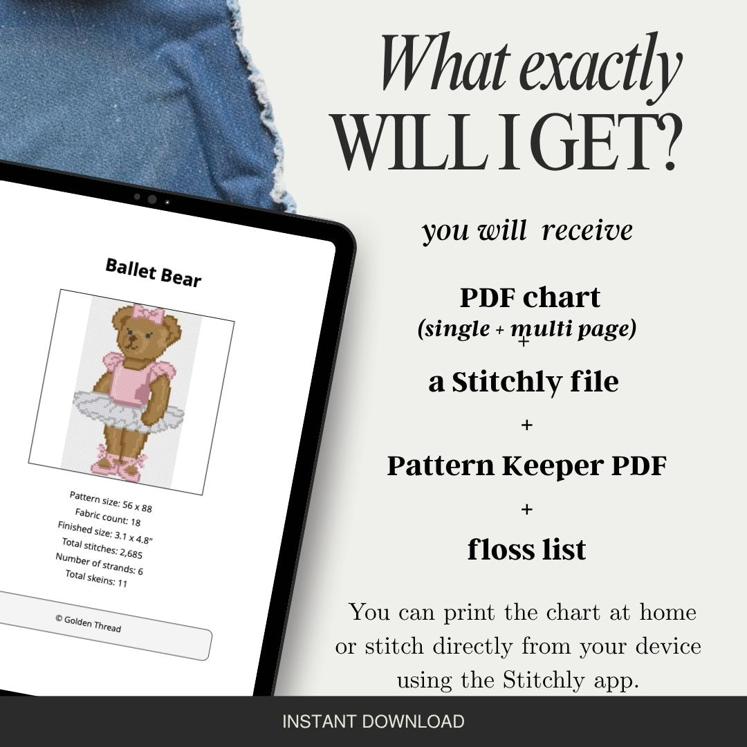 Ballet Bear Needlepoint Chart
